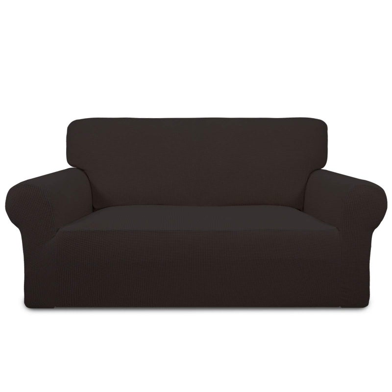 PureFit Stretch Loveseat Sofa Slipcover â€“ Spandex Jacquard Non Slip Soft Couch Sofa Cover, Washable Furniture Protector with Non Skid Foam and Elastic Bottom for Kids (Loveseat, Chocolate) - Image 1